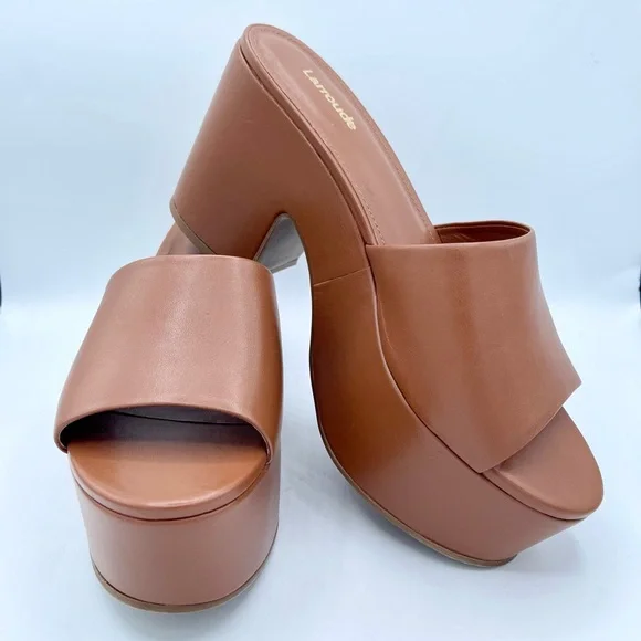 New Larroude Miso Platform Brown Leather Mules Size 9.5 - Picture 6 of 17